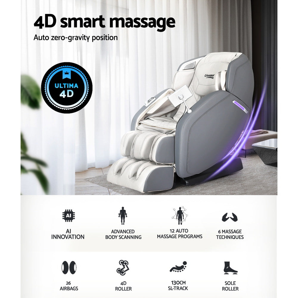Livemor 4D Electric Massage Chair Recliner Grey