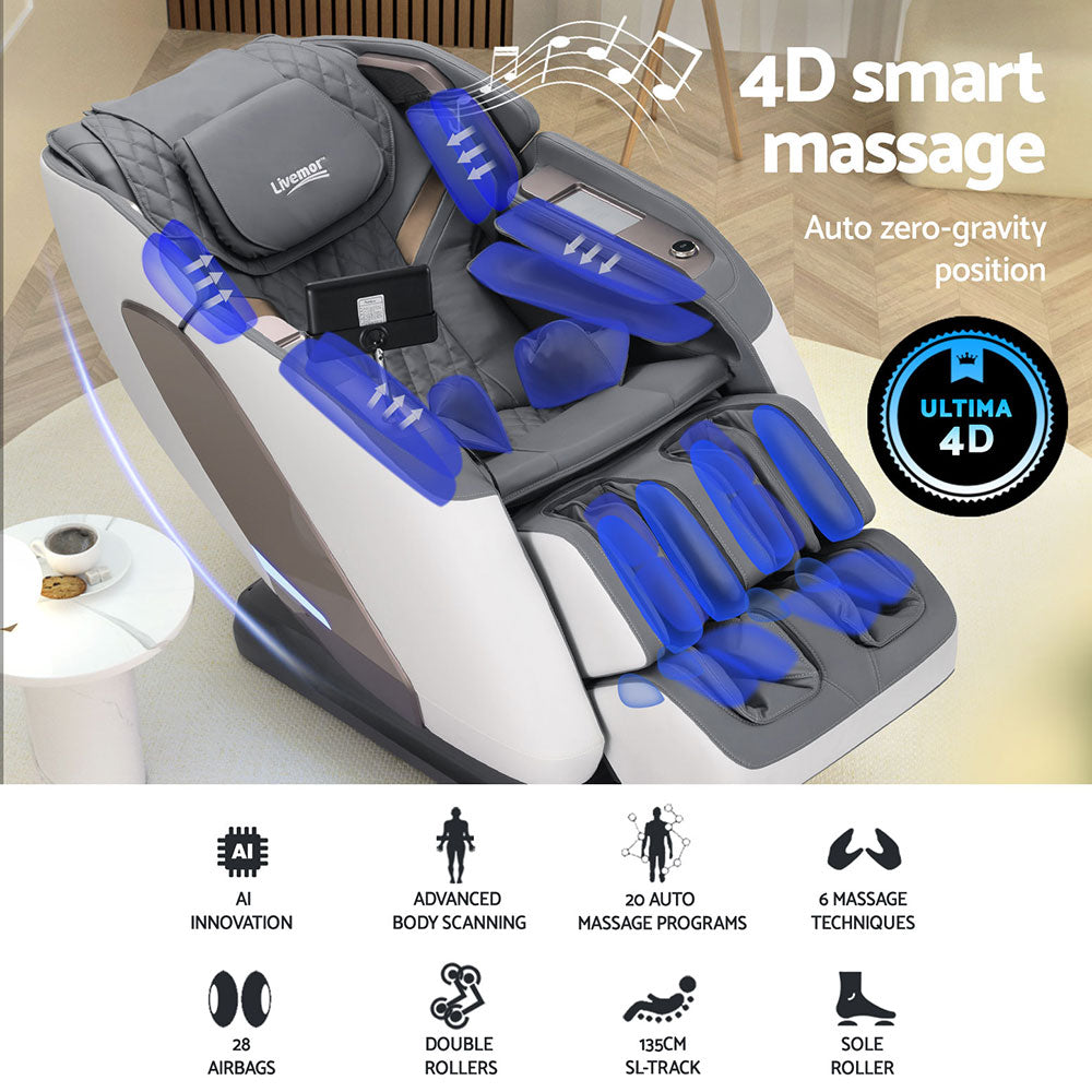 Melisa 4D Massage Chair Electric Recliner Double Core White