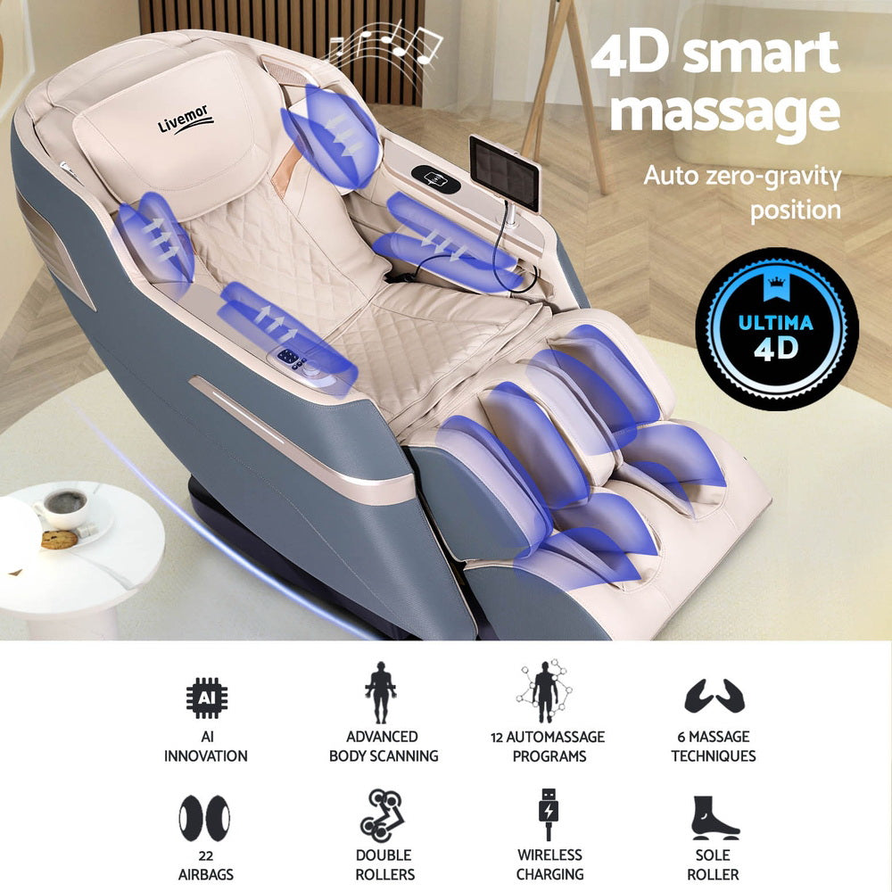 Sina 4D Massage Chair Electric Recliner Gray