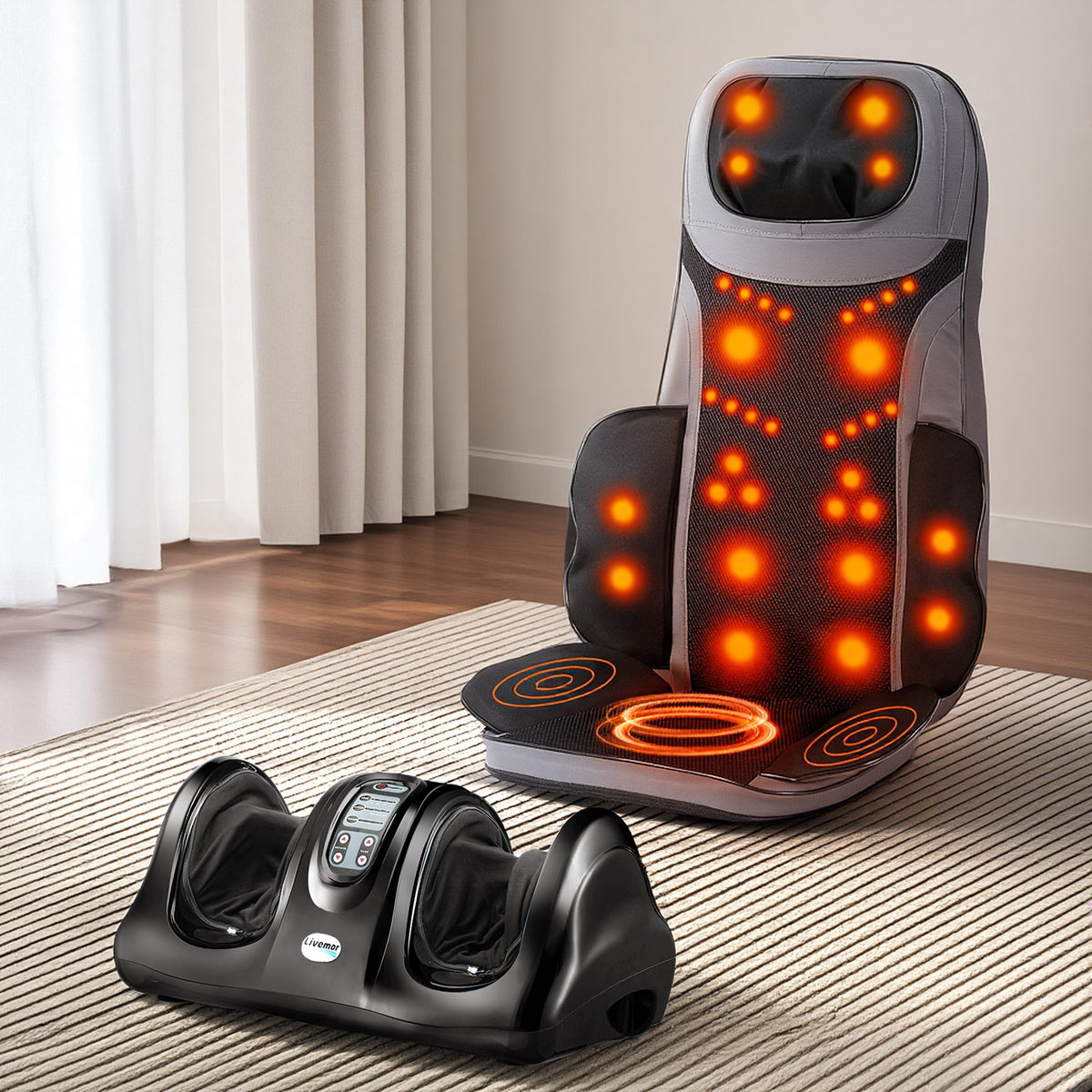 Livemor 8-Node Massage Seat Cushion with Heating and Foot Massager