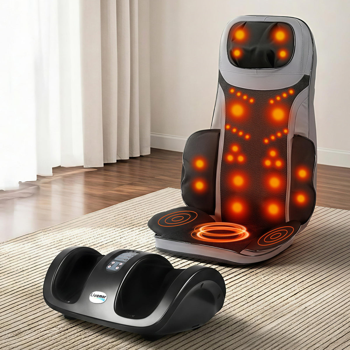 Livemor Full Back Massage Seat with Heat and Foot Massager