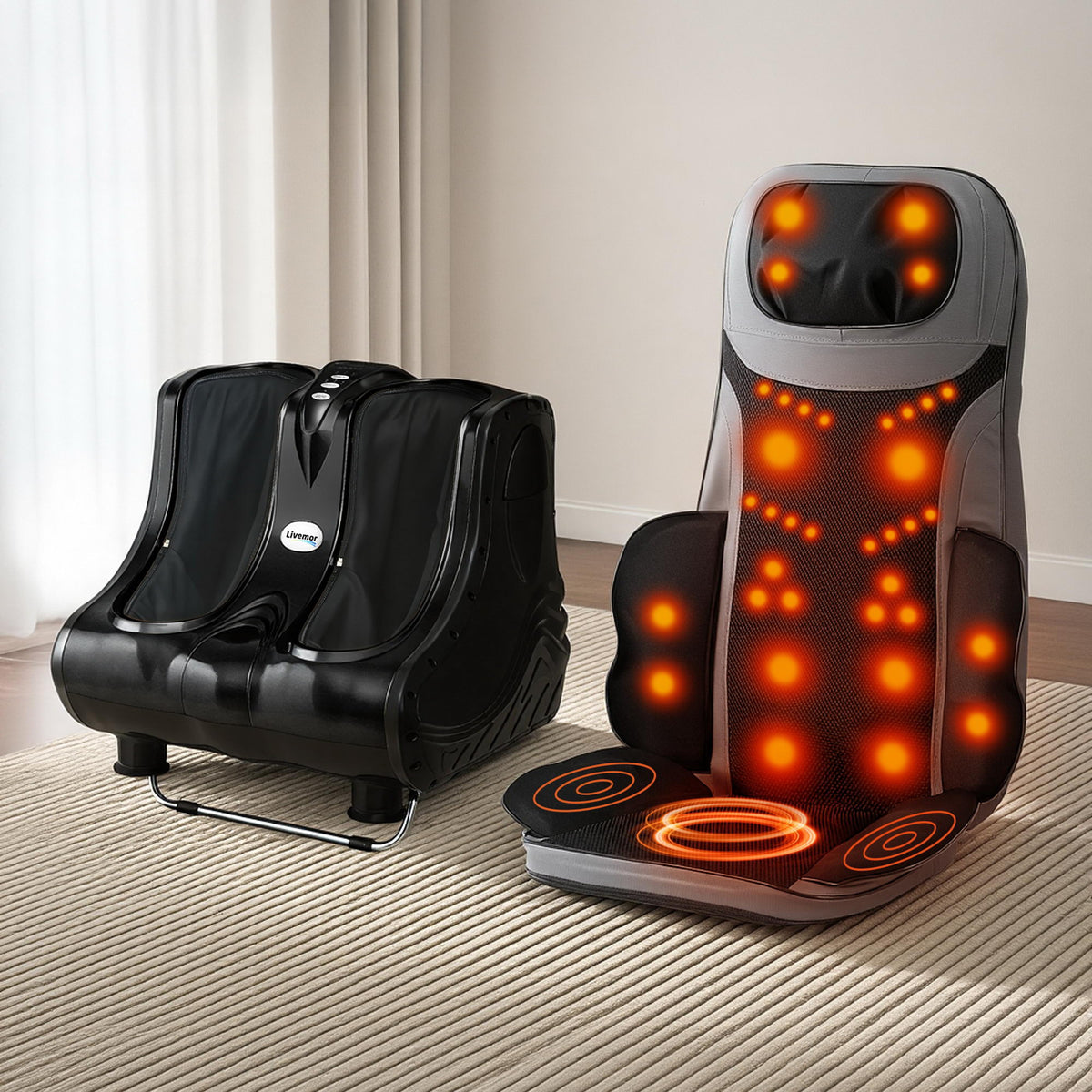 Livemor Massage Seat Cushion with Heating and Calf Foot Massager