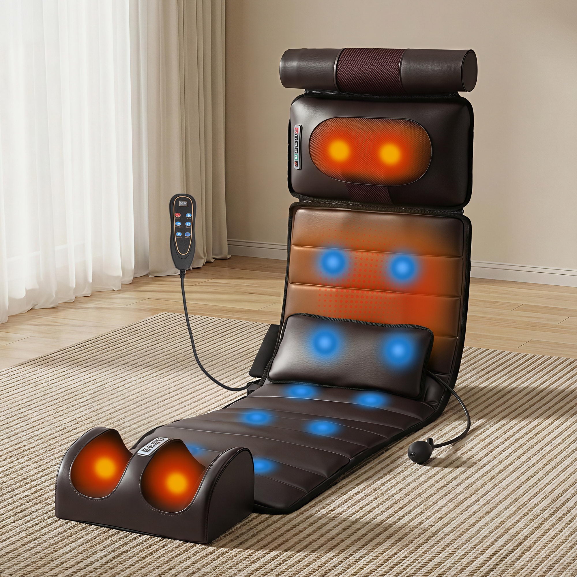 Livemor Massage Mat Kneading Neck Foot Massager Heated Vibration Airbag Mattress