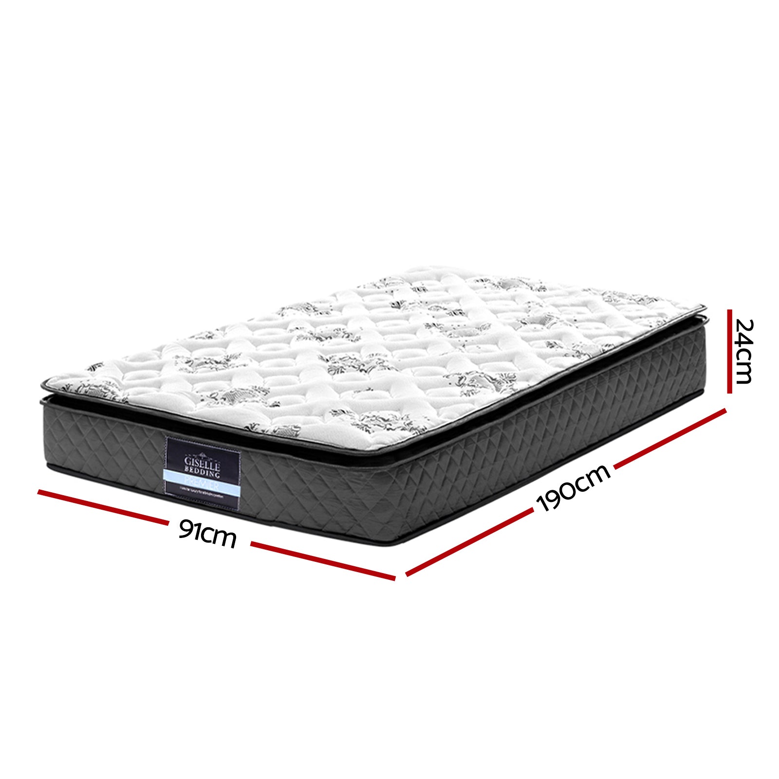 Rocco Single Mattress Pillow Top 24cm Medium Firm