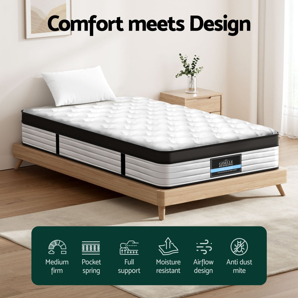 Devon King Single Mattress Euro Top 31cm Medium Firm White