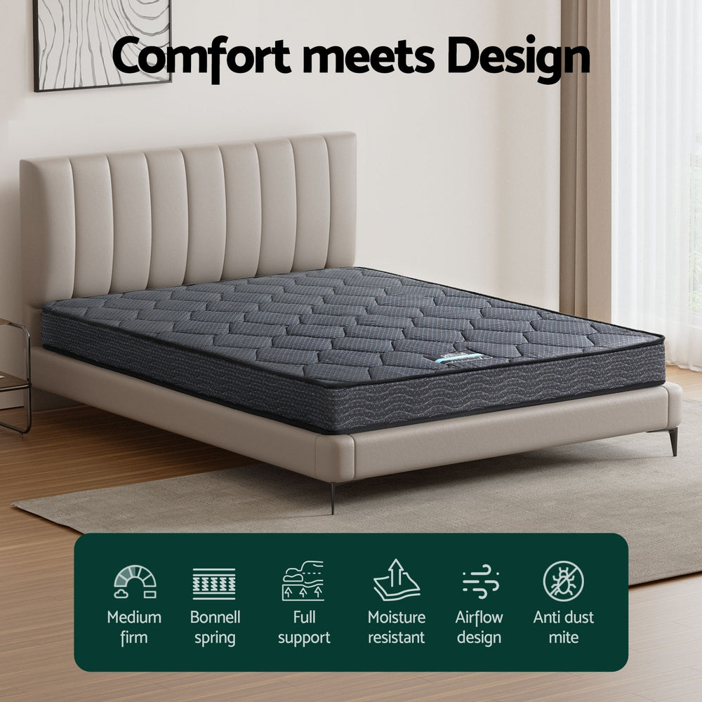 Serena Double Mattress 16cm Bonnell Spring Medium-Firm Grey