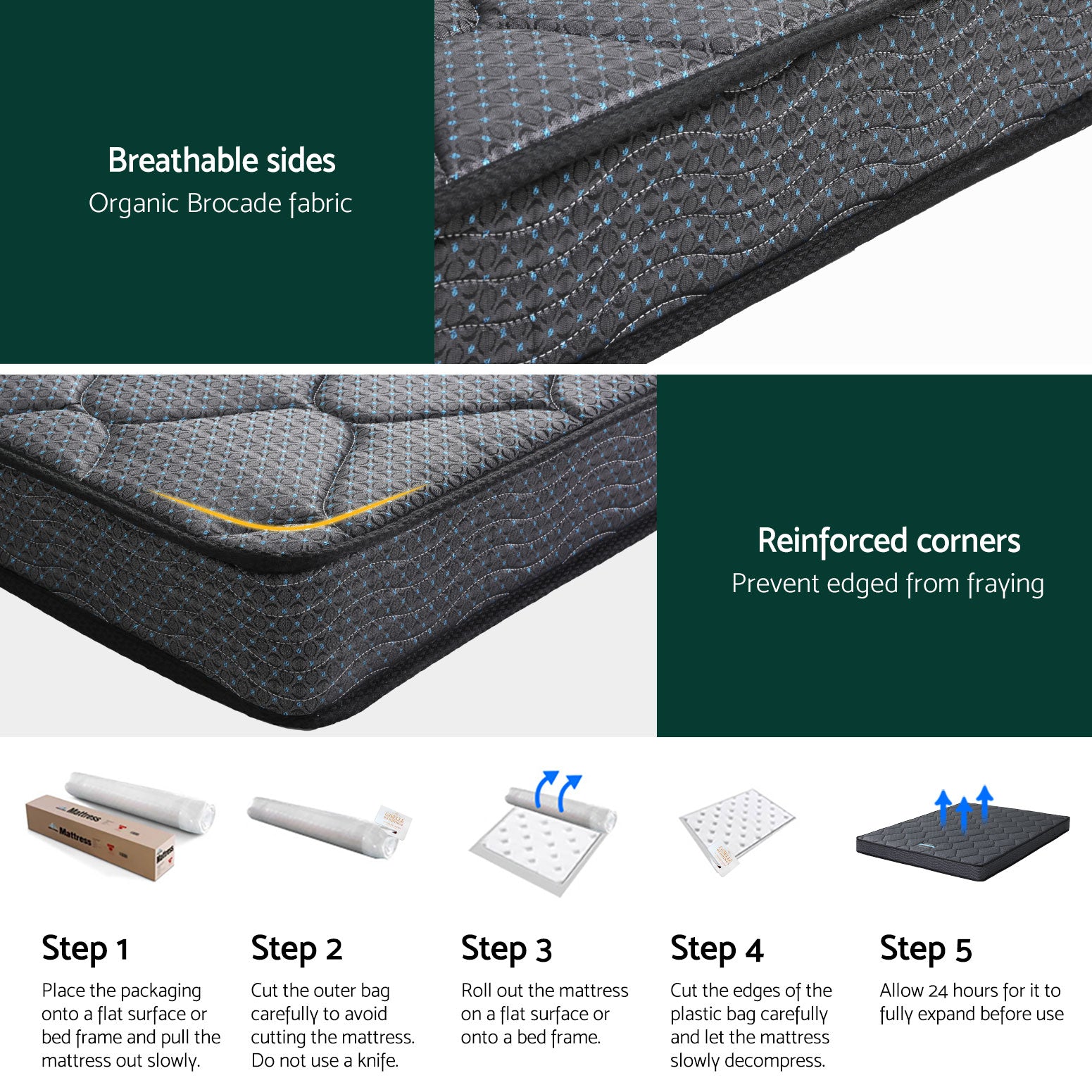 Serena Queen Mattress 16cm Bonnell Spring Medium-Firm Grey