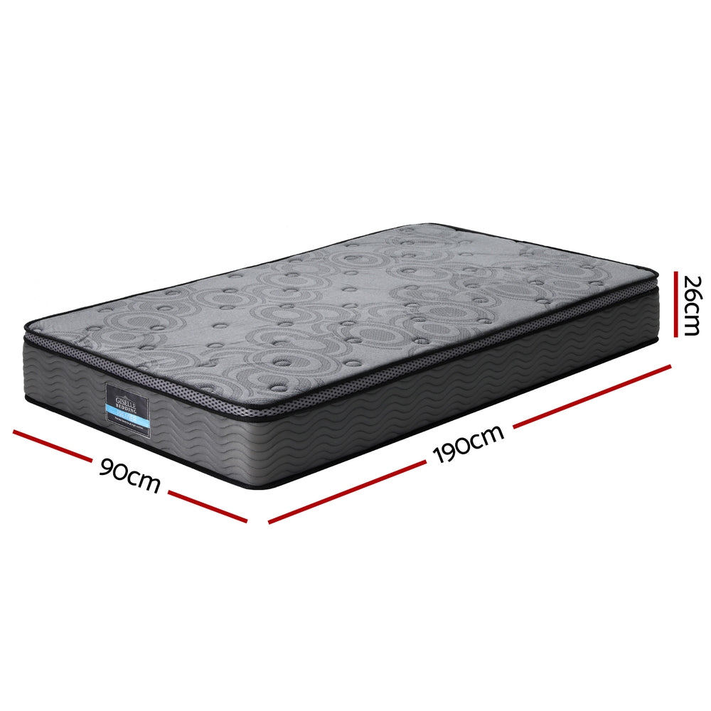 Reverie Single Mattress 26cm Euro Top Medium-Firm Grey