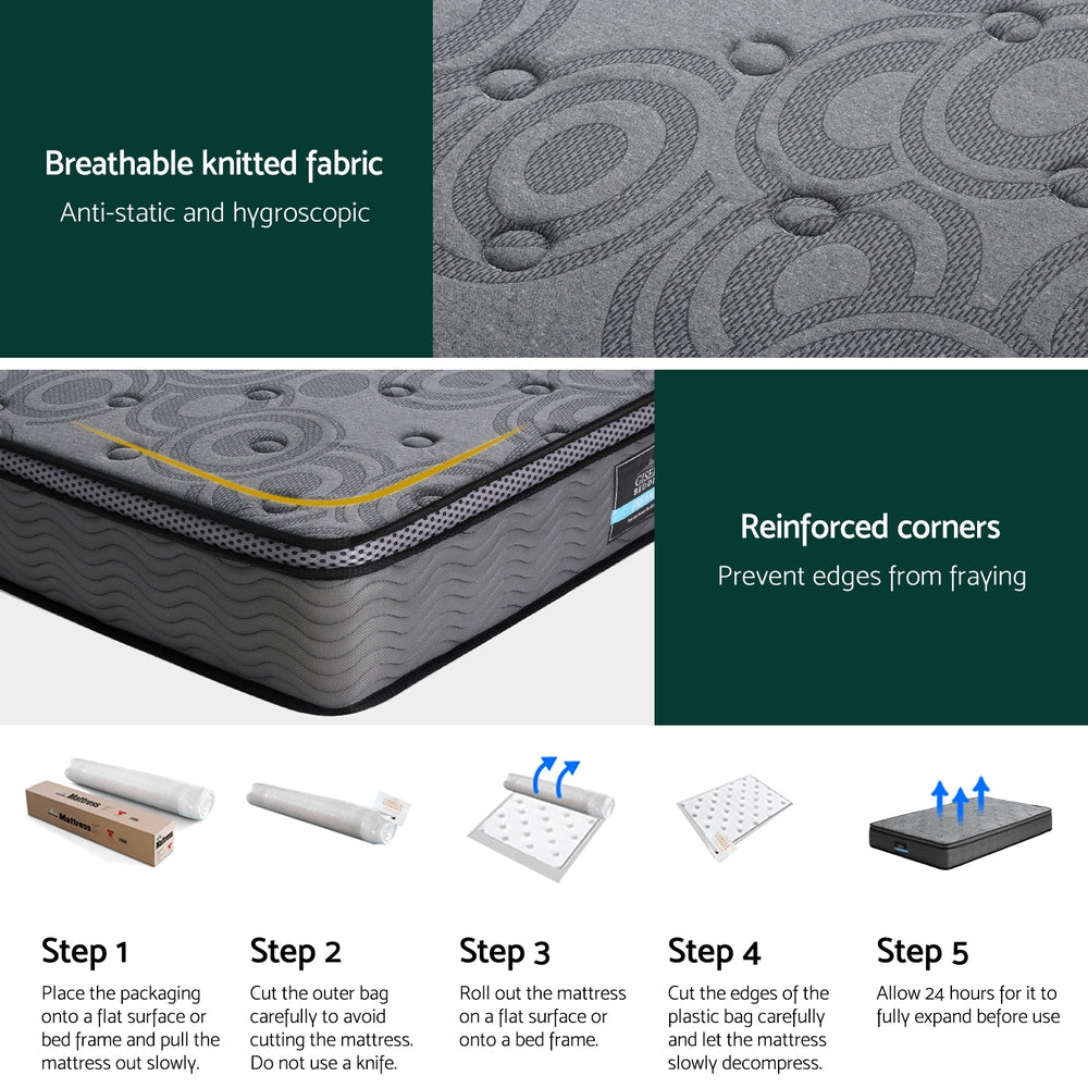 Reverie Single Mattress 26cm Euro Top Medium-Firm Grey