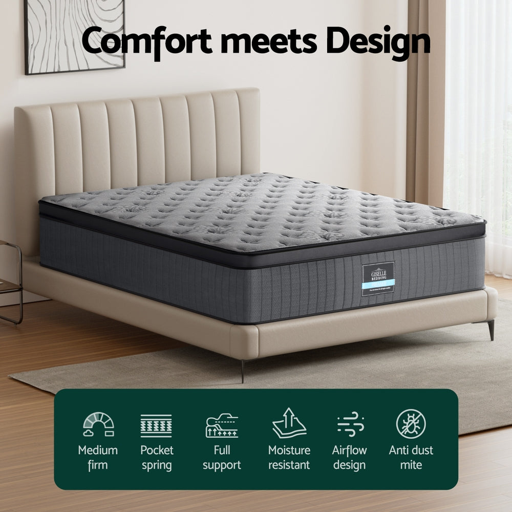 Solene Double Mattress 34cm Euro Top Medium-Firm Grey