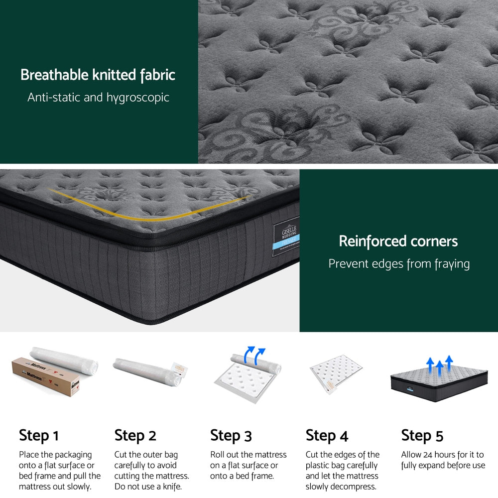 Solene Queen Mattress 34cm Euro Top Medium-Firm Grey