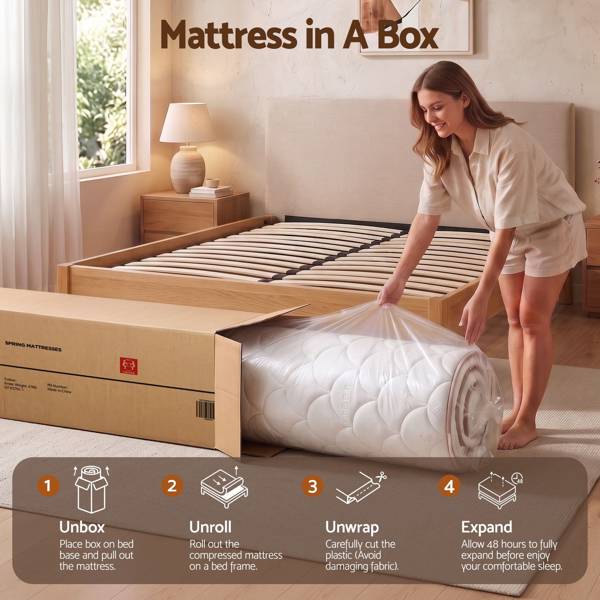 Giselle 30cm Double Spring Mattress Tencel Cover 5-Zone Firm Back Support
