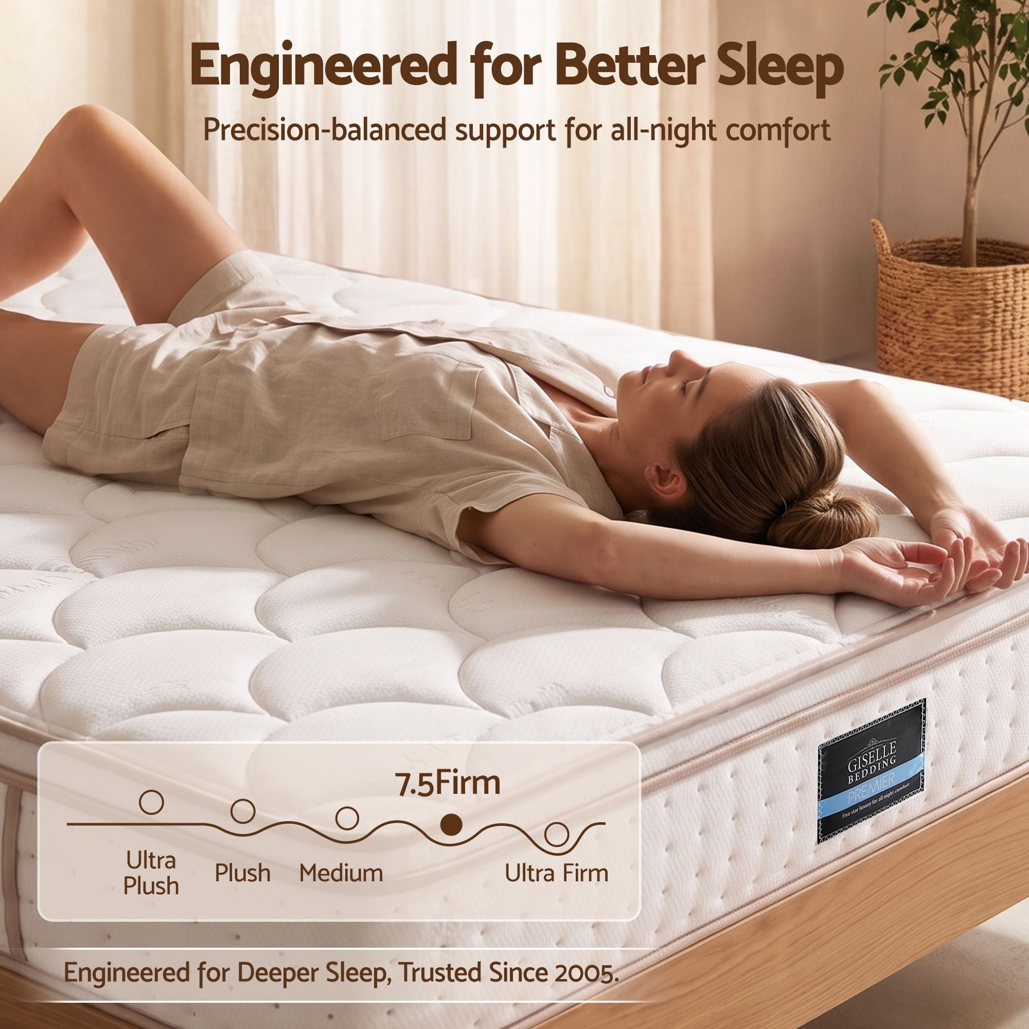 Giselle 30cm Queen Spring Mattress Tencel Cover 5-Zone Firm Back Support