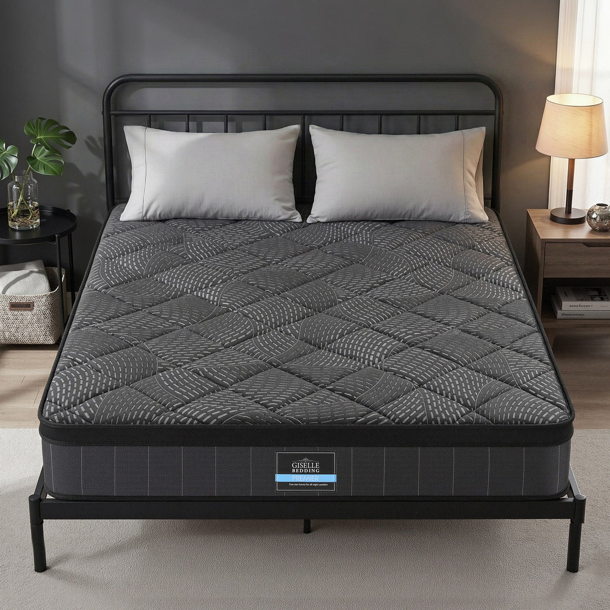 Noir Series Queen Mattress 25cm Pocket Spring Latex Medium Firm