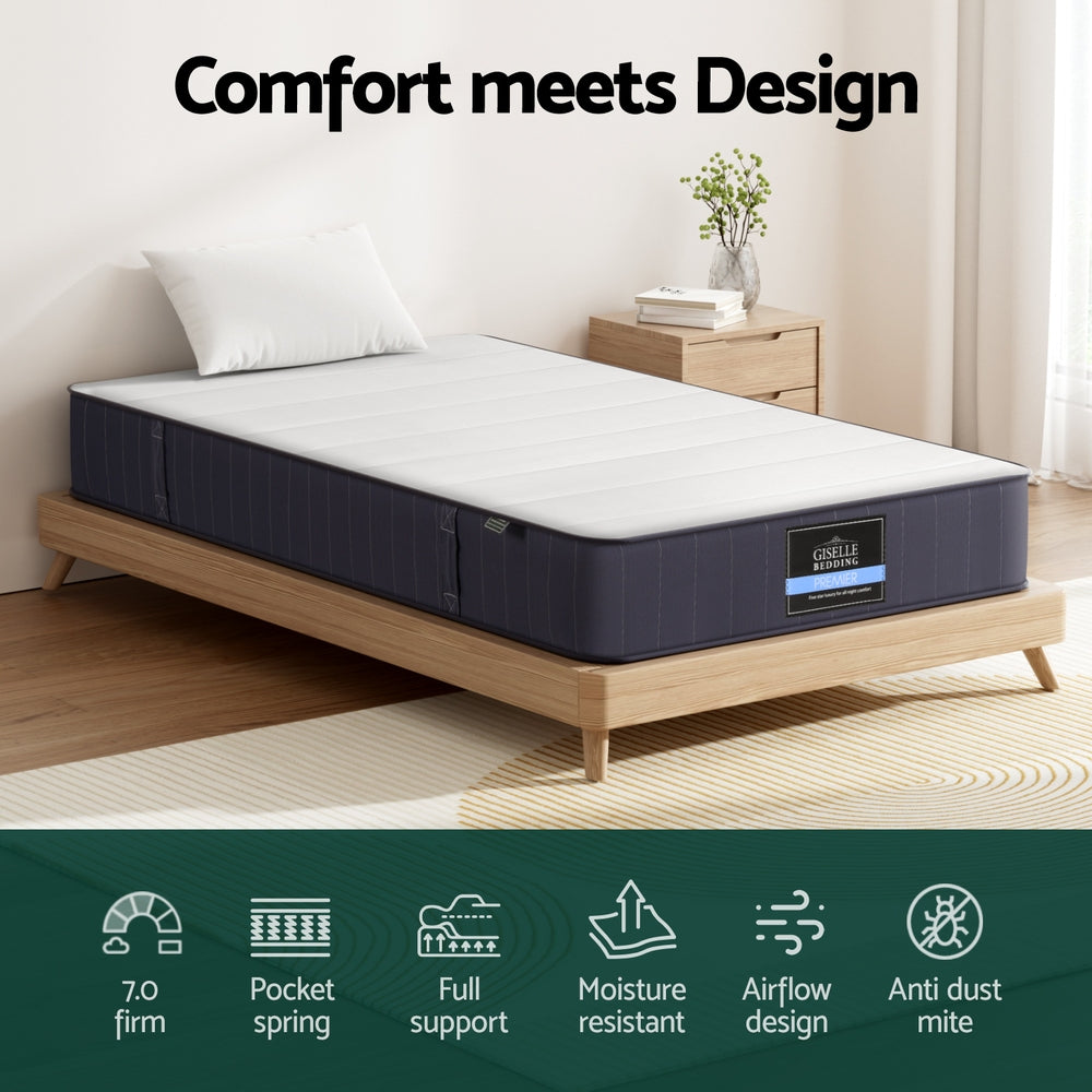 Cloud Series King Single Mattress 20cm Pocket Spring Firm White/Grey