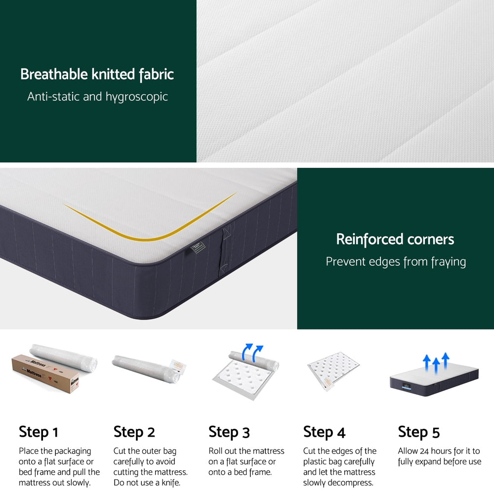Cloud Series King Single Mattress 20cm Pocket Spring Firm White/Grey