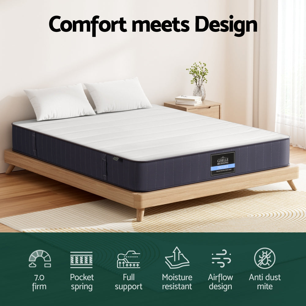 Cloud Series 20cm Queen Mattress Pocket Spring Firm White/Grey