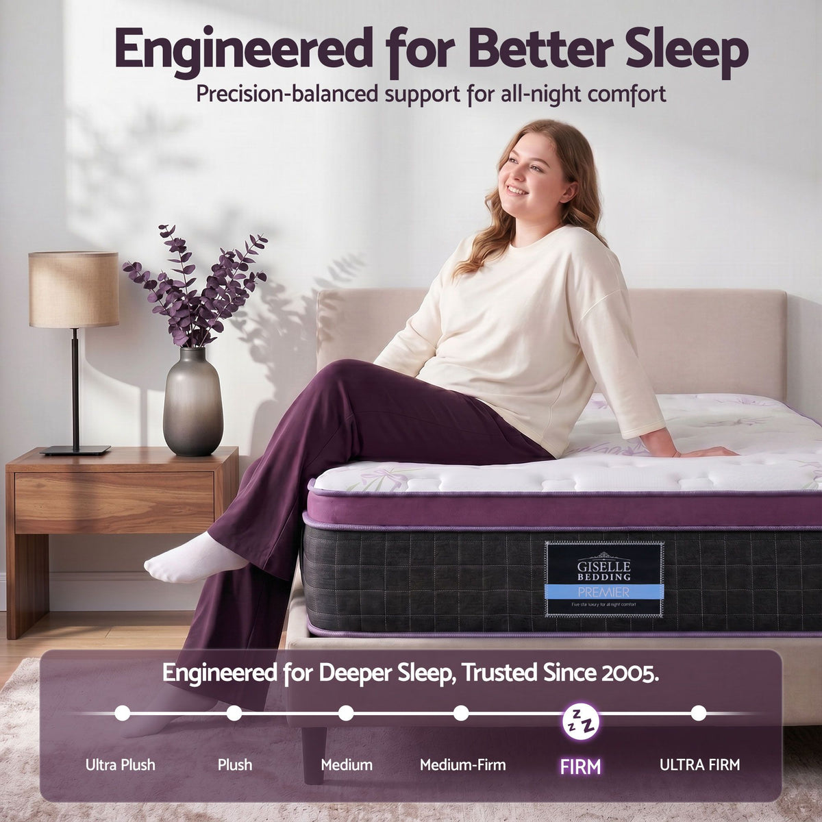 Lavender Series King Single Euro Top Mattress Firm Pocket Spring