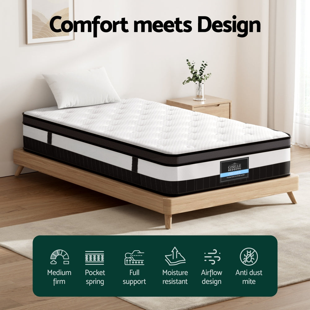Breeze King Single Mattress 30cm Medium-Firm Euro Top White