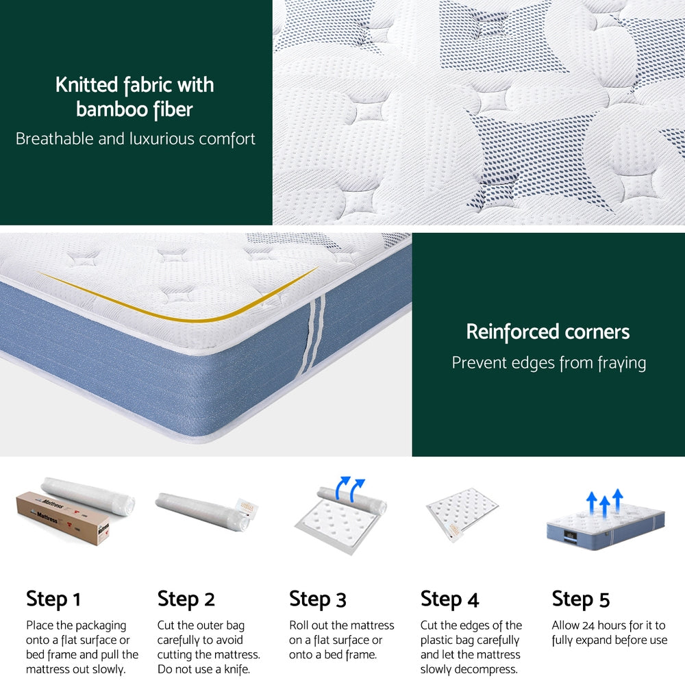 Snow Series King Single Mattress 25cm Pocket Spring Medium Firm