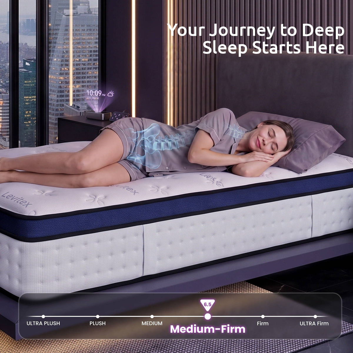 Levitex 35CM King Single Mattresses Gel Memory Foam and 7-Zone Ergonomic Pocket Spring, Anti-Roll Dual-Row Edge, Triple Cooling System for Hot Sleepers
