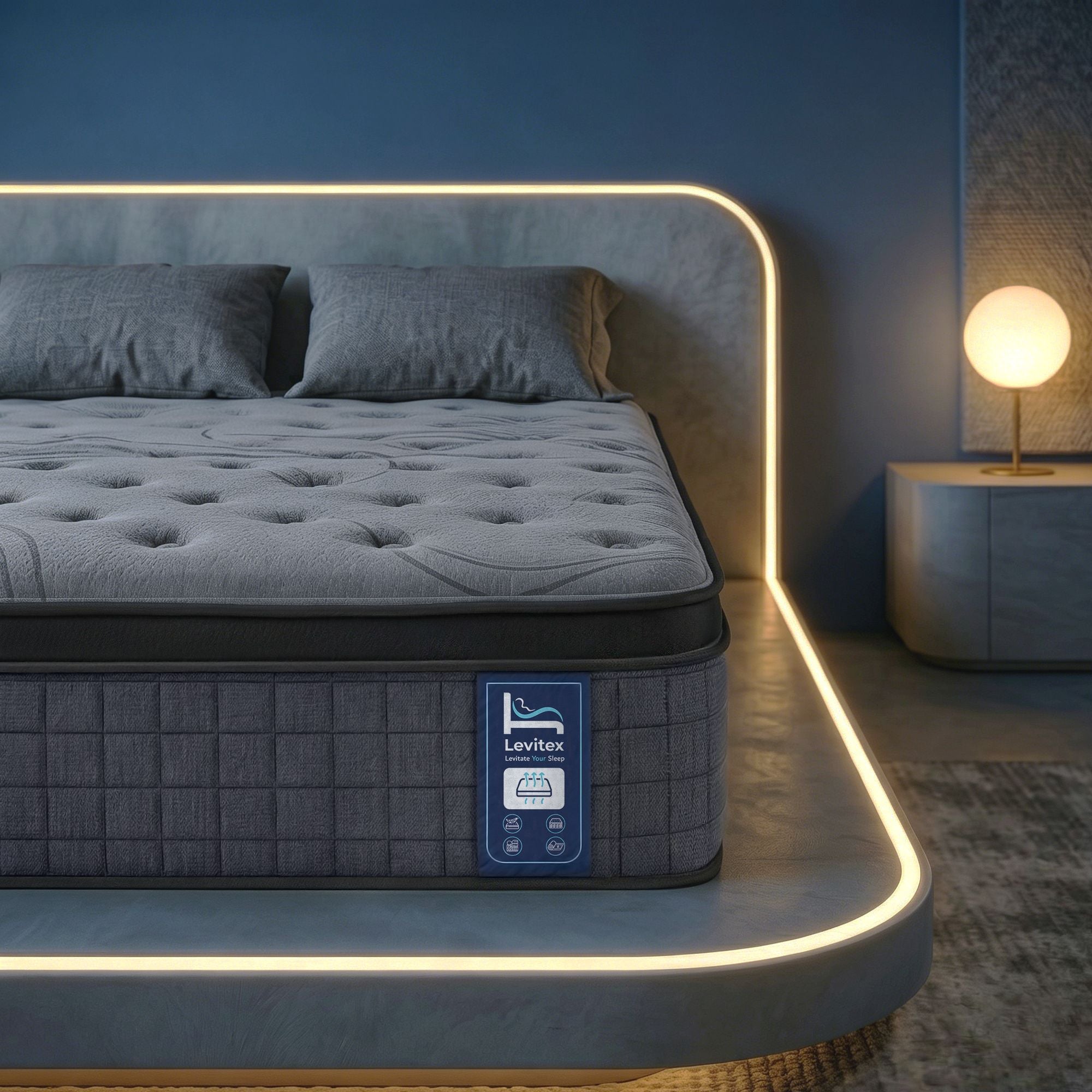 Levitex 33 cm Mattress 8.0 Extra Firm 7-Zone Pocket Spring Mattress with Dual-Row Edge Support & Breathable Knit Cover King