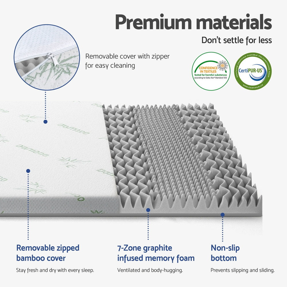Giselle Bedding King Mattress Topper 8cm Memory Foam Graphite 7-Zone