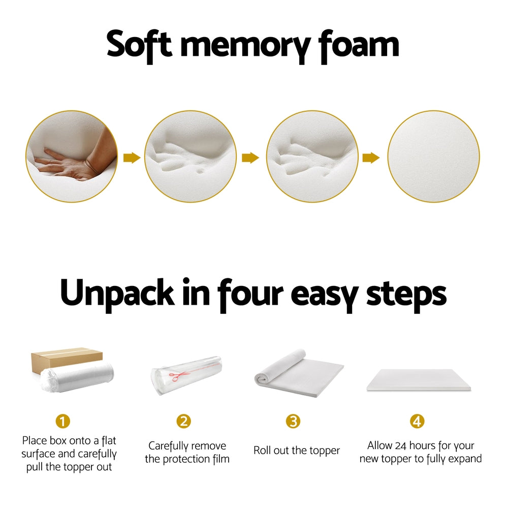 Giselle Single Mattress Topper Memory Foam 7-Zone Airflow 8cm White