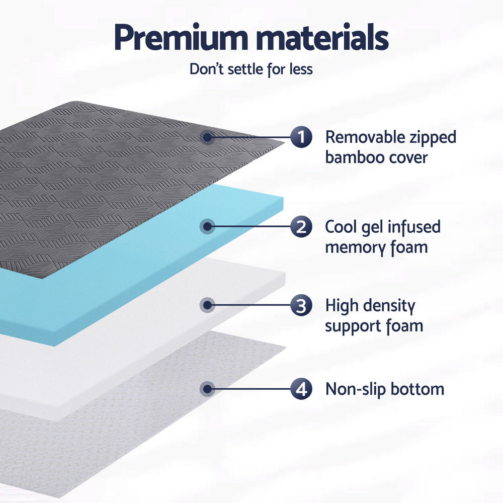 Giselle King Single Memory Foam Mattress Topper 8cm Gel Bamboo