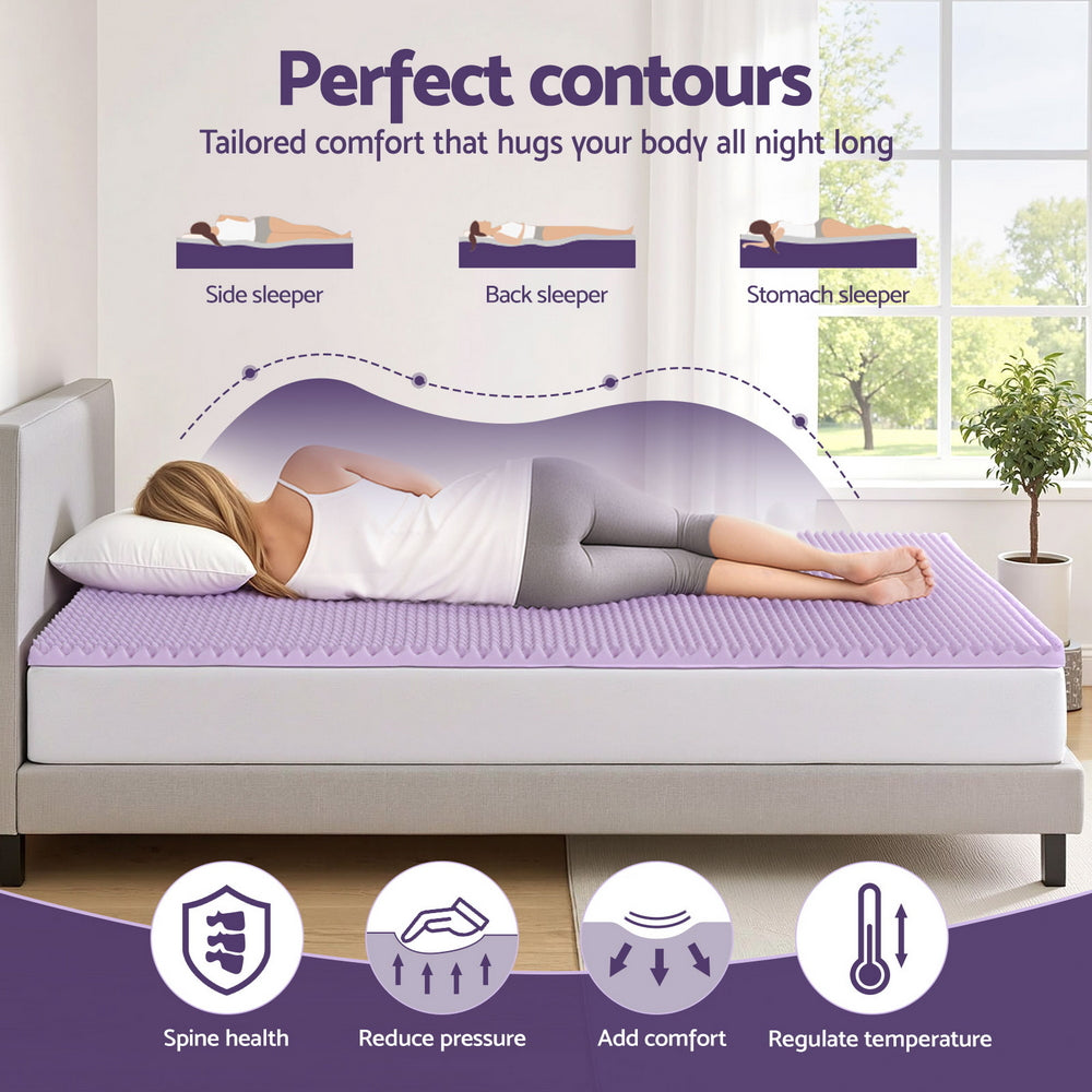 Giselle 5cm Memory Foam Mattress Topper Lavender Infused Egg Crate Pad Mat Double
