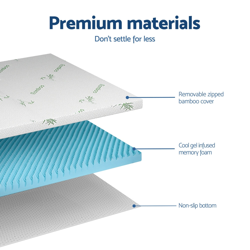 Giselle Double Mattress Topper 8cm Gel Memory Foam Bamboo