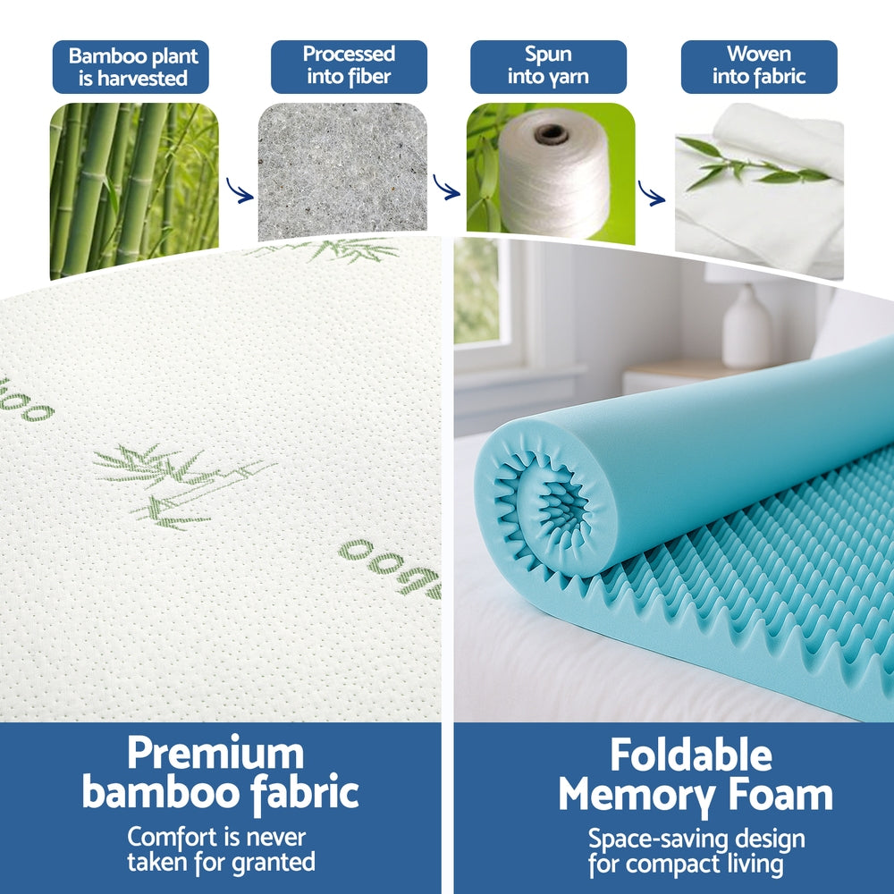 Giselle Queen Memory Foam Mattress Topper Gel Egg Crate Bamboo