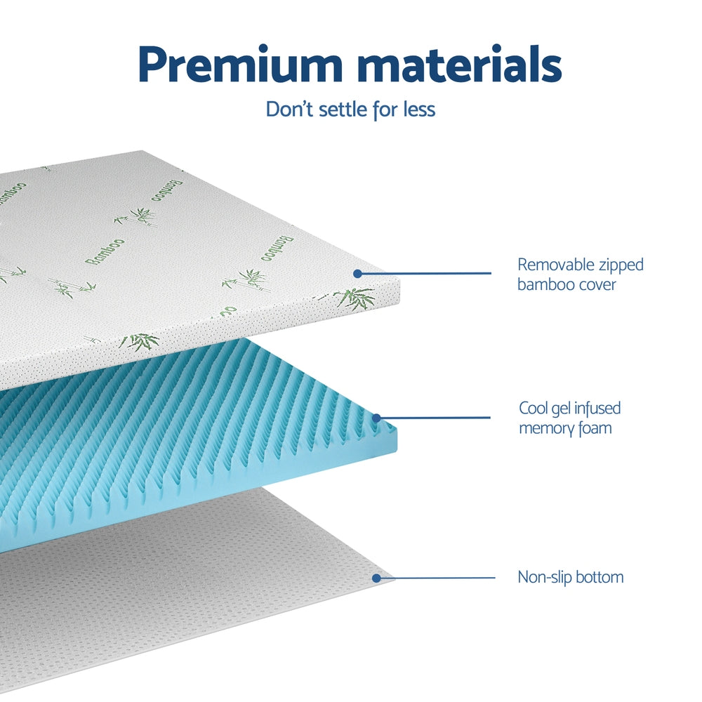 Giselle Single Memory Foam Mattress Topper 8cm Gel Bamboo