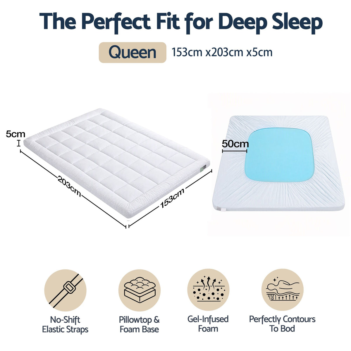 Giselle 5cm Queen Memory Foam Mattress Topper Pillow Top with Gel Foam