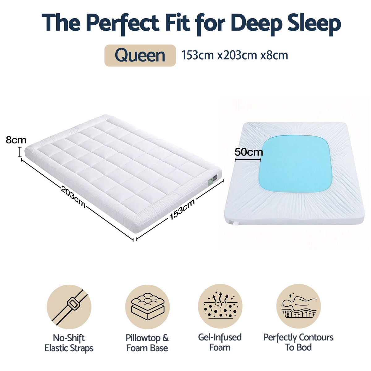 Giselle 8cm Queen Memory Foam Mattress Topper Pillow Top with Gel Foam