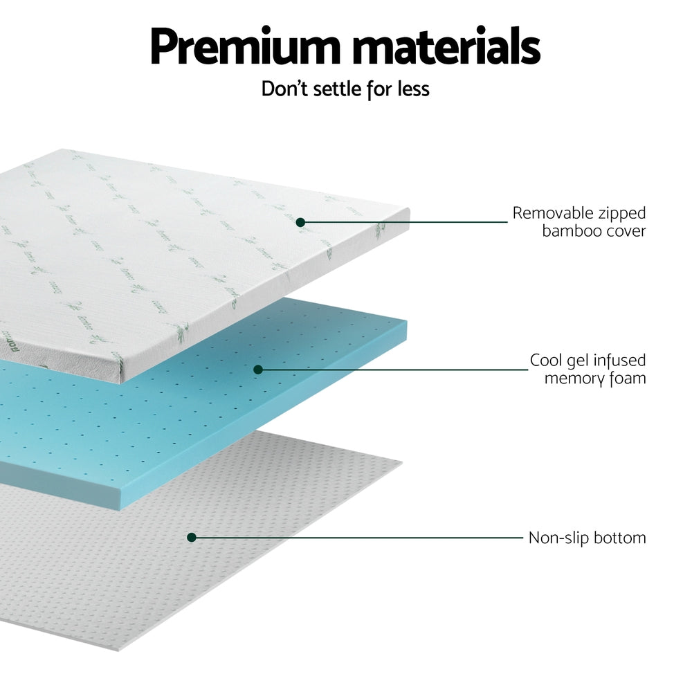 Giselle Double Mattress Topper Memory Foam Cool Gel Ventilated 8cm