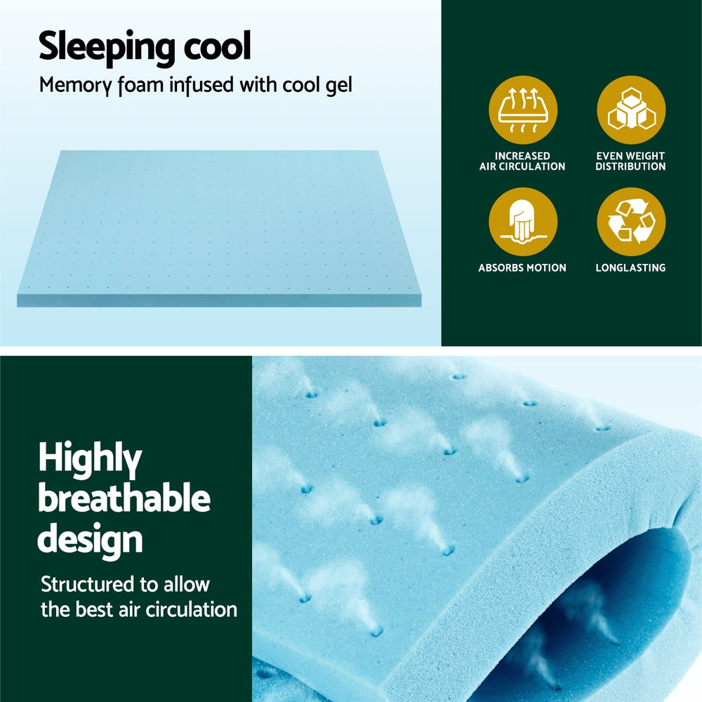 Giselle Queen Mattress Topper Memory Foam Cool Gel Ventilated 8cm