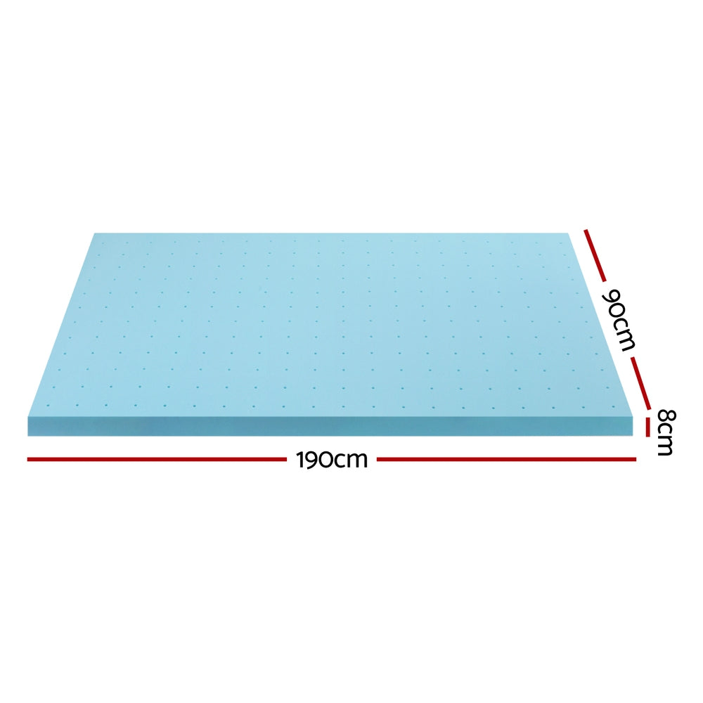 Giselle Single Mattress Topper Memory Foam Cool Gel Ventilated 8cm