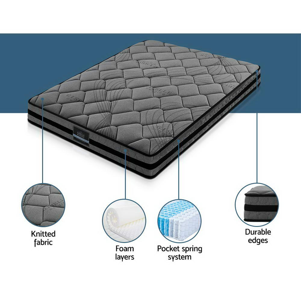 Wendell Queen Mattress Medium Firm Pocket Spring Grey/Black