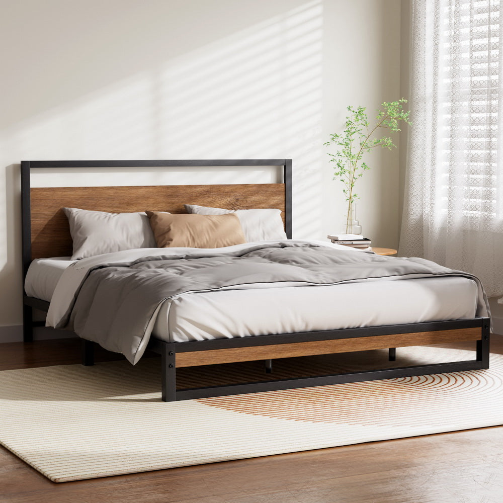Dane King Metal Bed Frame Black Dark Wood