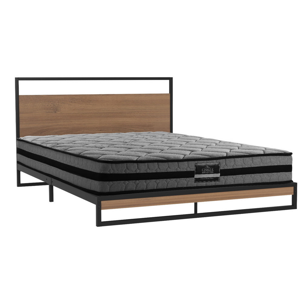 Dane Double Metal Bed Frame with Mattress Black/Dark Wood