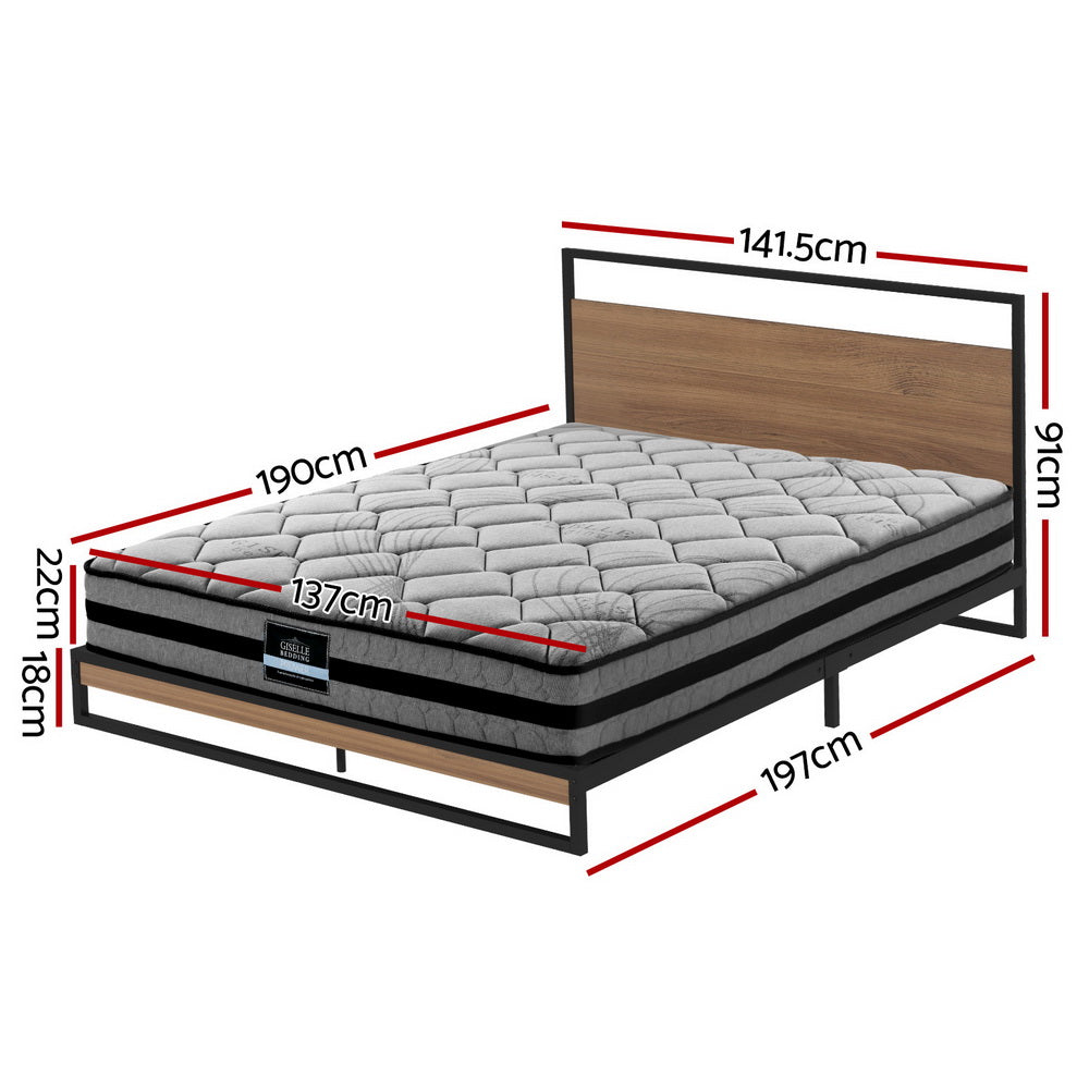Dane Double Metal Bed Frame with Mattress Black/Dark Wood