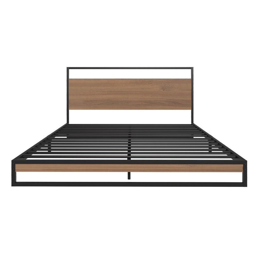Dane Double Metal Bed Frame with Mattress Black/Dark Wood
