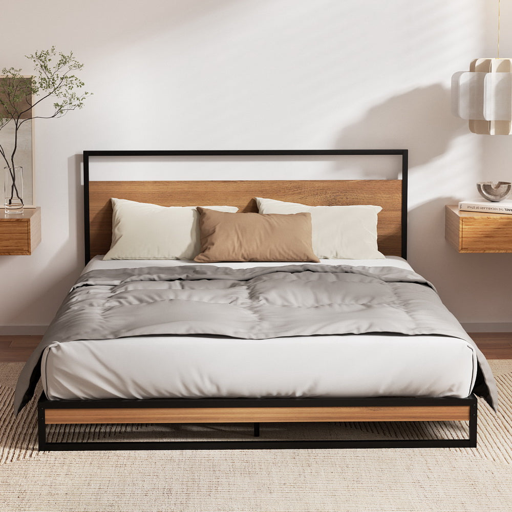 Dane Double Metal Bed Frame with Mattress Black/Dark Wood