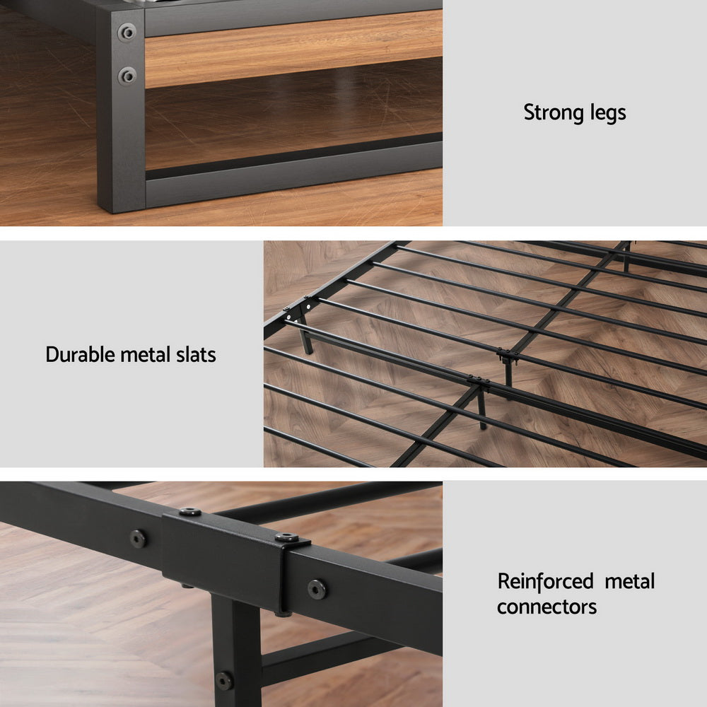 Dane Double Metal Bed Frame with Mattress Black/Dark Wood