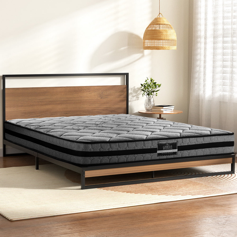 Dane Double Metal Bed Frame with Mattress Black/Dark Wood