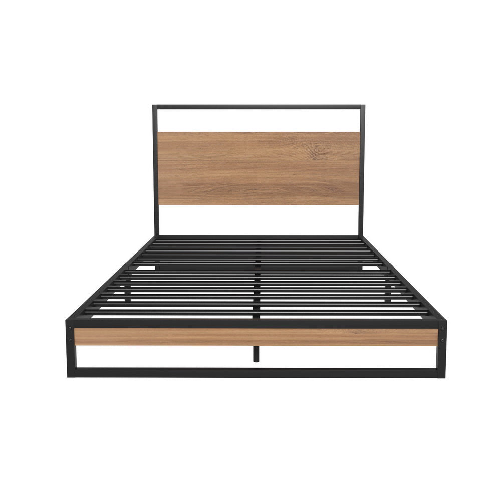 Dane Single Metal Bed Frame with Mattress Black and Dark Wood