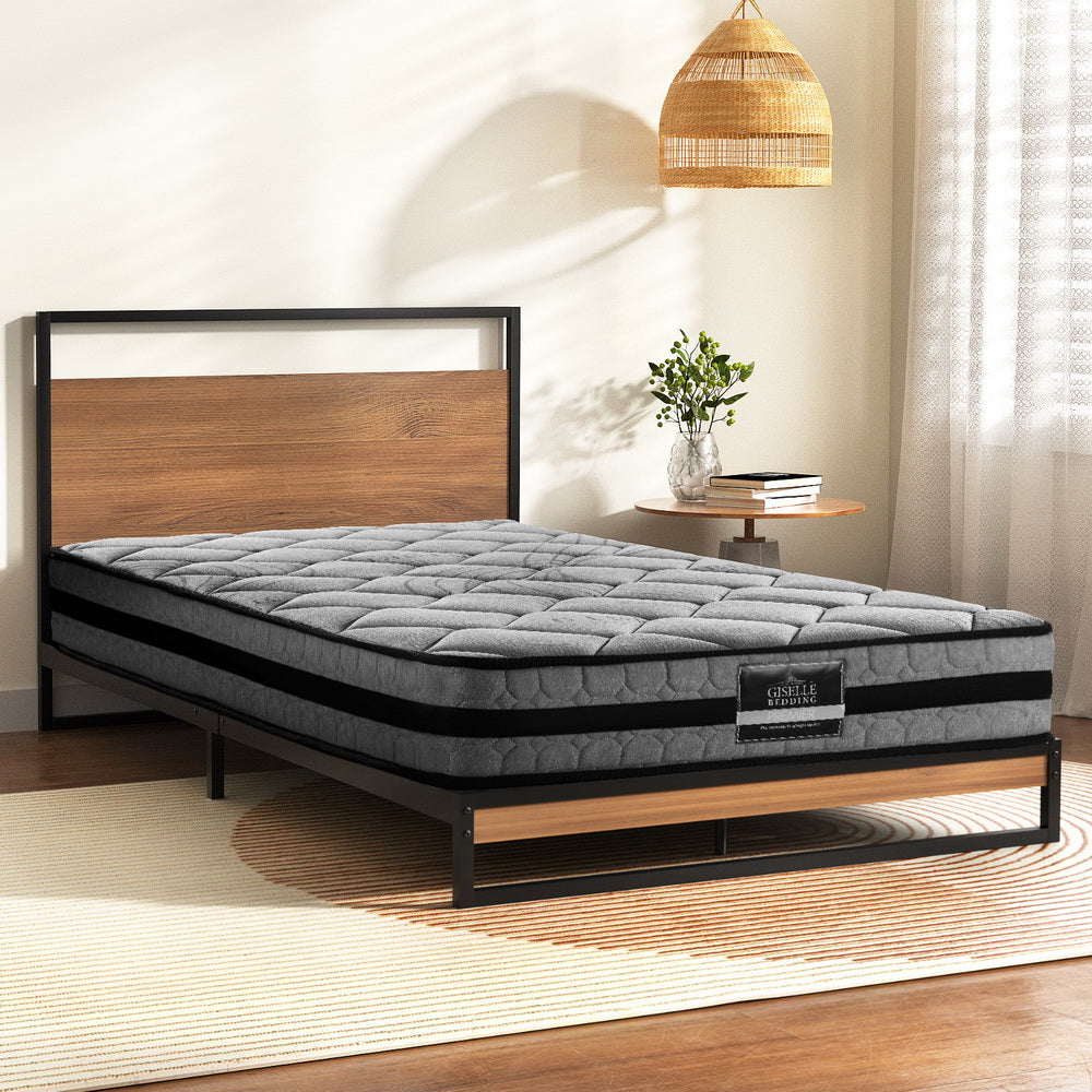 Dane Single Metal Bed Frame with Mattress Black and Dark Wood