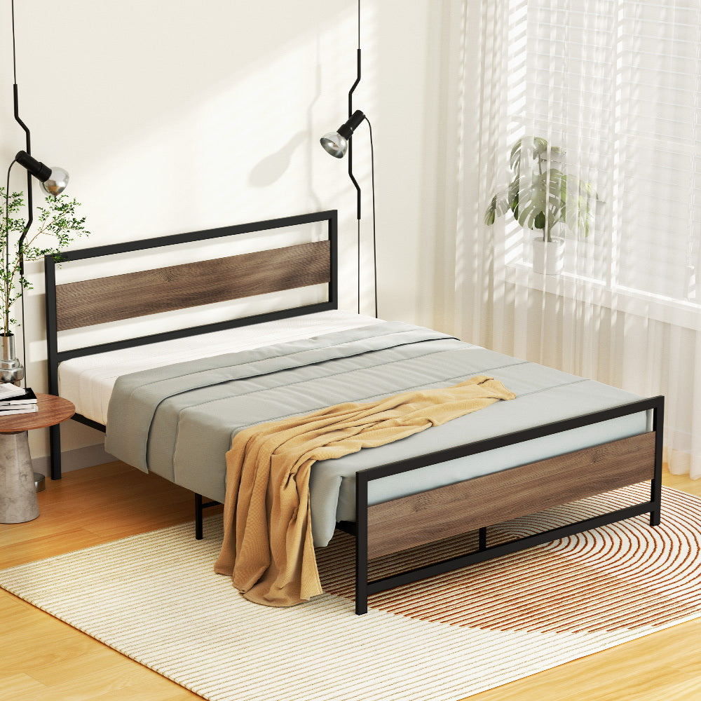 DREW Double Bed Frame Metal Base Black