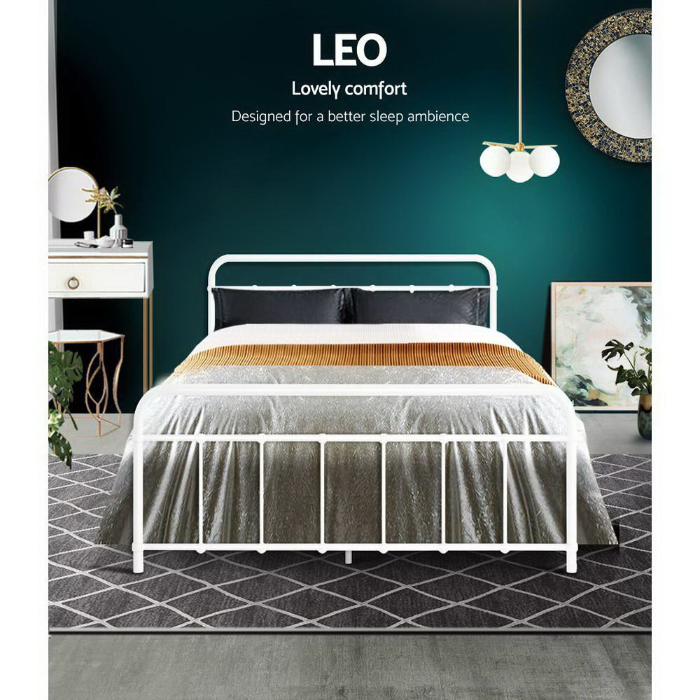 Leo Double Metal Bed Frame White